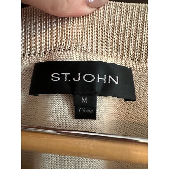 ST. JOHN | Cream Wool Silk Blend V Neck Lightweight 3/4 Sleeve Sweater | Medium - Picture 4 of 9